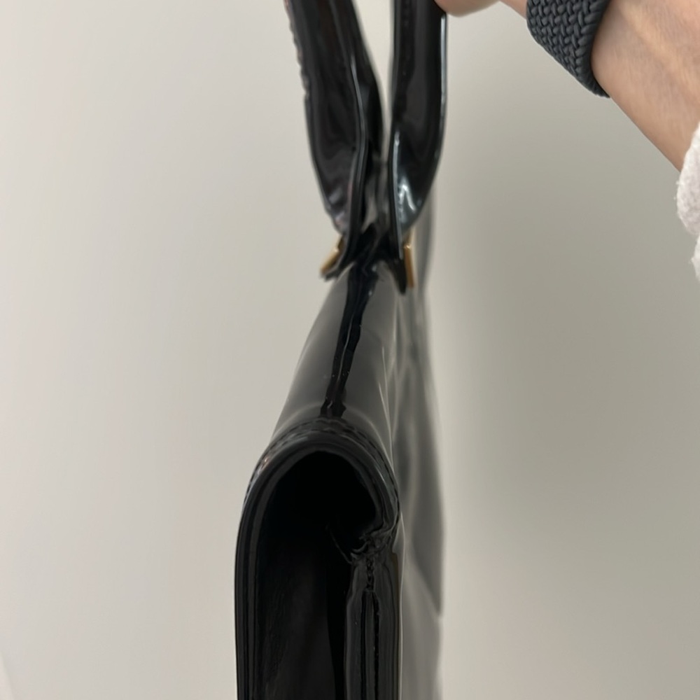 VTG 60s Ronay Black Patent Leather Tote Bag Large Laptop Case Structured Gold - Picture 10 of 14